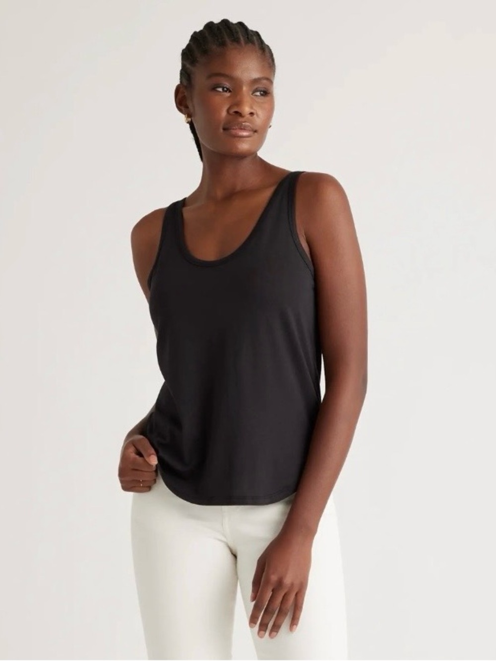 Quince Tank Top Women M Black Scoop Neck Cotton Modal Jersey Basic Minimalist